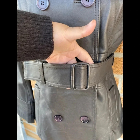 REISS double breasted leather jacket Sz 10 - Picture 4 of 16